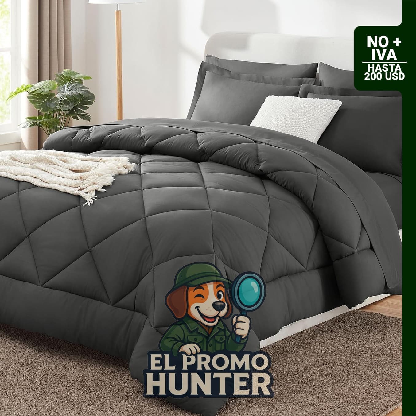CozyLux Juego de edredón tamaño Queen gris oscuro, incluye edredón, sábanas, fundas y almohadas.