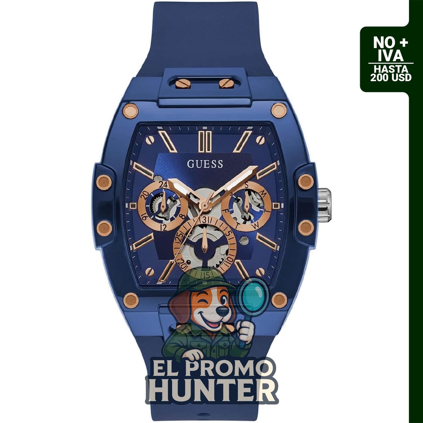 Reloj analógico Guess Men's GW0G Series con caja de policarbonato y pulsera de silicona, resistencia al agua de 50 m.