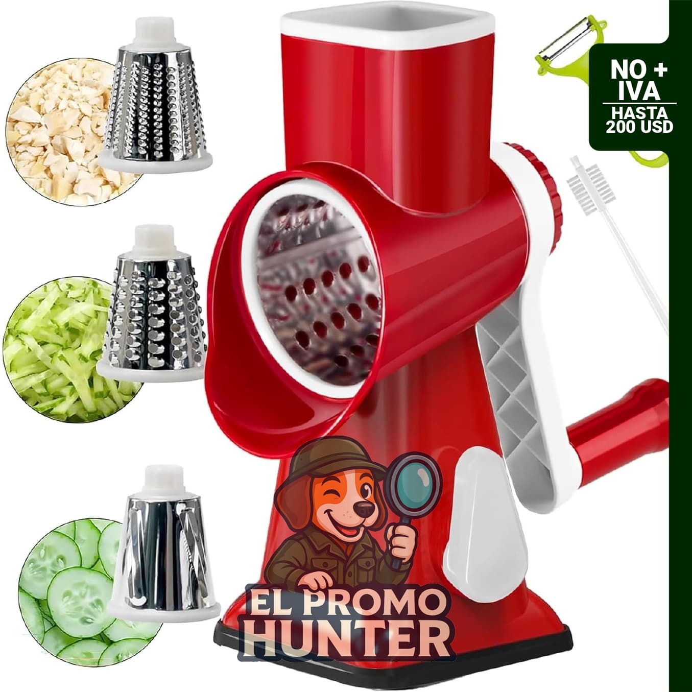 Rallador rotativo de queso YOUCZON de acero inoxidable, con succión fuerte y mango ergonómico.