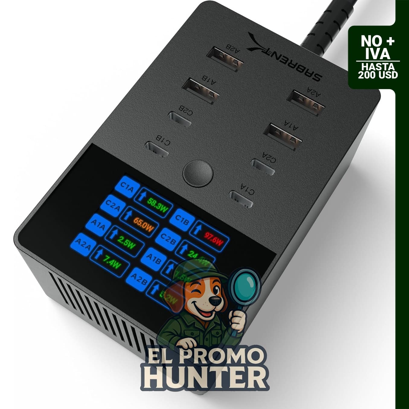 SABRENT Estación de carga VOLTIK, 252 W, 8 puertos USB C y USB A, pantalla LCD