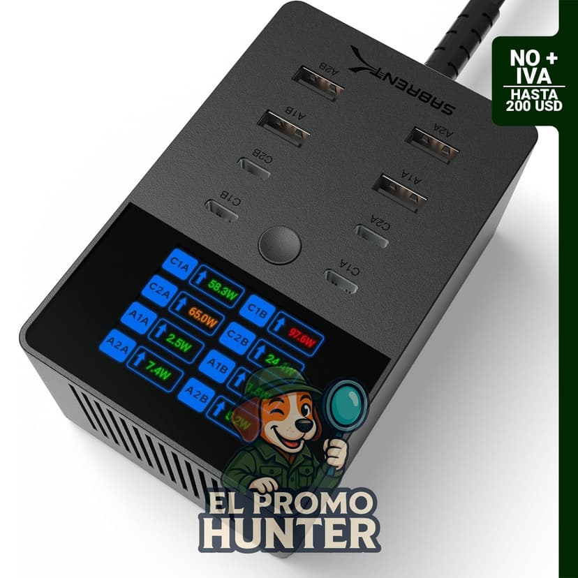SABRENT Estación de carga VOLTIK, 252 W, 8 puertos USB C y USB A, pantalla LCD