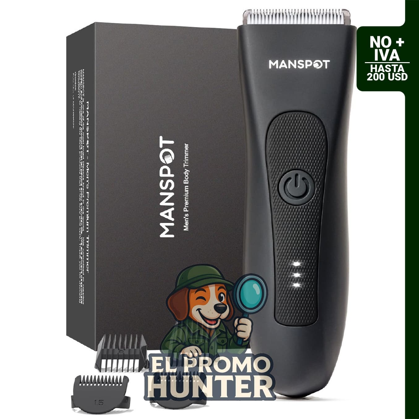 MANSPOT Manscape - Recortadora eléctrica para vello púbico, con 4 protectores y cuchillas de cerámica reemplazables, impermeable, uso en húmedo/seco, 90 min de autonomía.