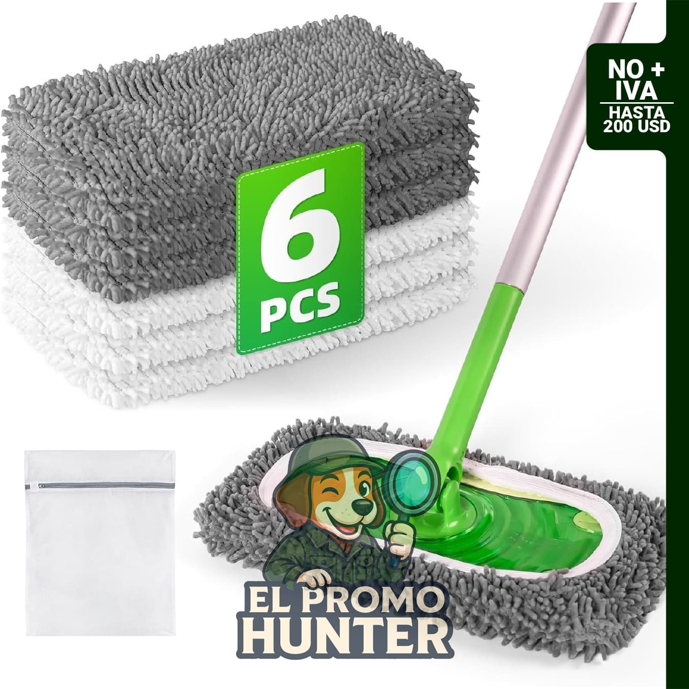 Paquete de 6 almohadillas reutilizables para trapeador Swiffer, paños de microfibra para barrido seco.