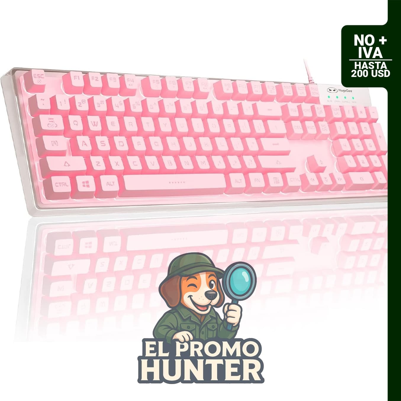 MageGee K1 Teclado para juegos con retroiluminación de 7 colores, 104 teclas, carcasa transparente y teclas de doble inyección.