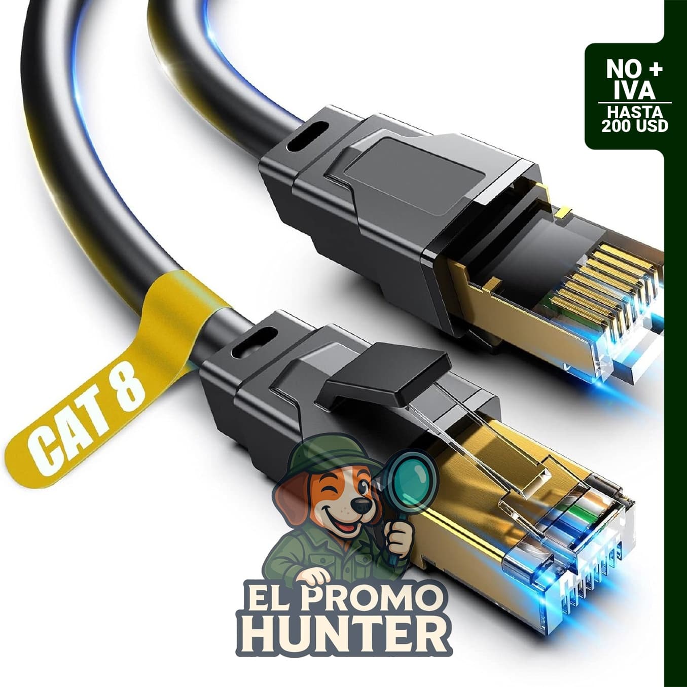 Vabogu Cable Ethernet Cat 8 de 1.5 pies (0.46 m) con capacidad de 40 Gbps y 2000 MHz.