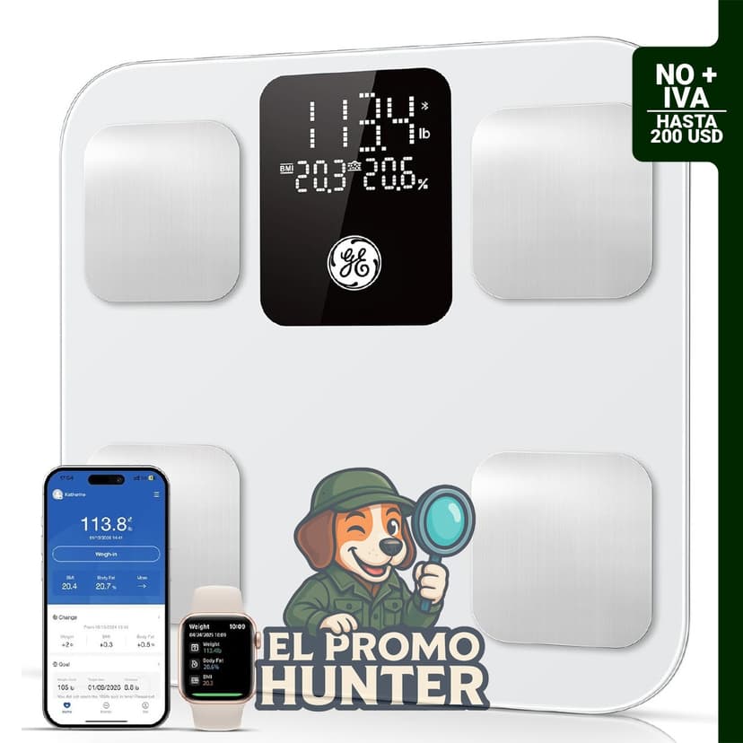 GE Smart Scale para peso corporal, grasa corporal y BMI, pantalla LED de 11 pulgadas, analizador de composición corporal digital.
