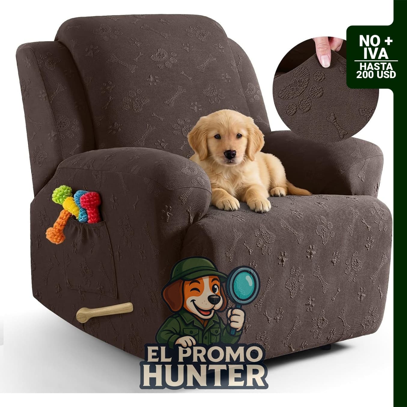 Funda Reclinable Elástica 4 Piezas con Bolsillos, apta para sillones de 24-33 in (61-84 cm) de ancho.