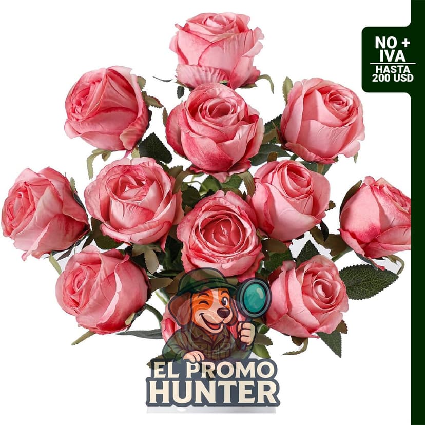 12 rosas artificiales de seda de 52 cm, color rosa profundo, para decoración y arreglos florales.