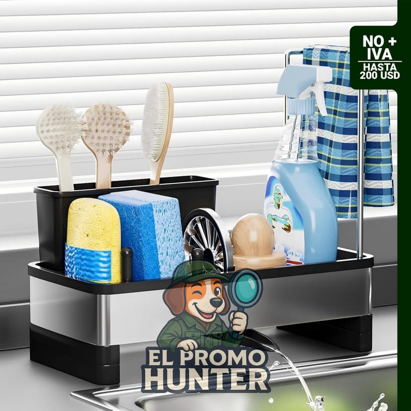 Ewaiira Caddy de Acero Inoxidable para Fregadero, organizador con soporte para esponja, cepillo y toalla.