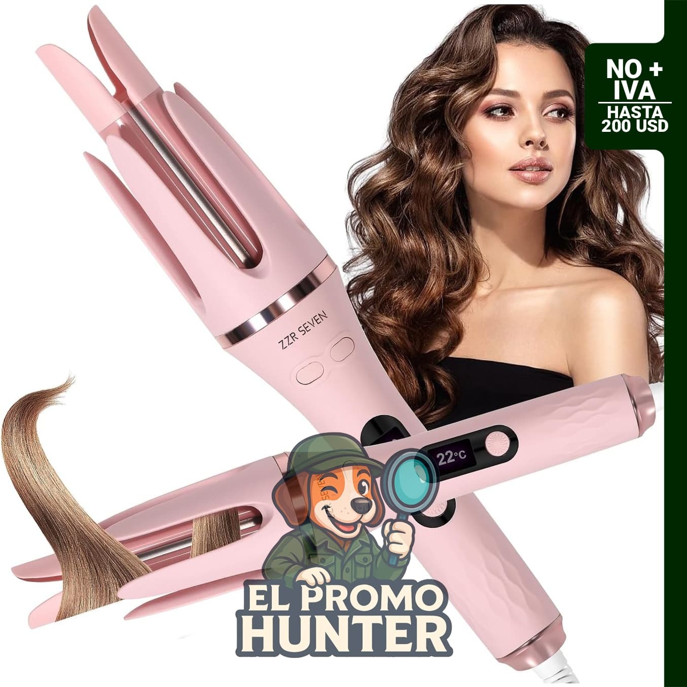 Rizador automático de pelo de 1.25 pulgadas con 4 temperaturas ajustables.