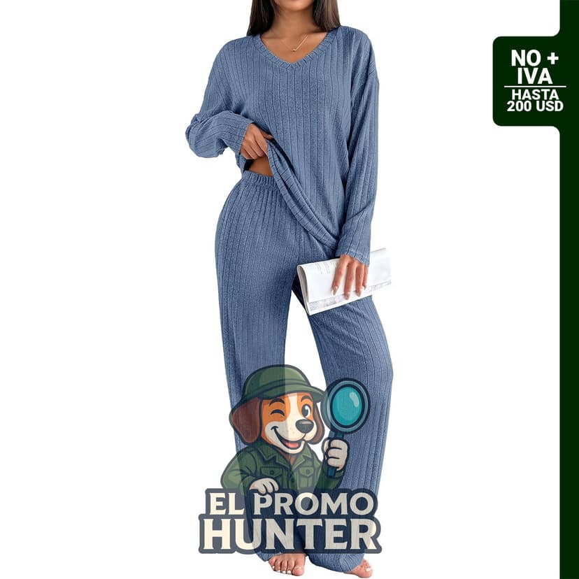 Conjunto de pijama de manga larga de Ekouaer, incluye dos piezas y bolsillos.