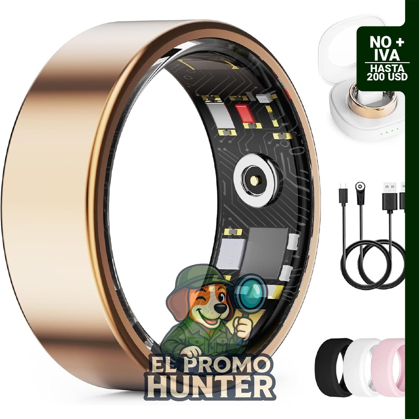 Anillo Inteligente para Mujeres y Hombres, rastreador de salud con monitoreo de presión arterial, temperatura, frecuencia cardíaca, SpO2, HRV y estrés. Resistente al agua IP68 y rastreador de sueño.