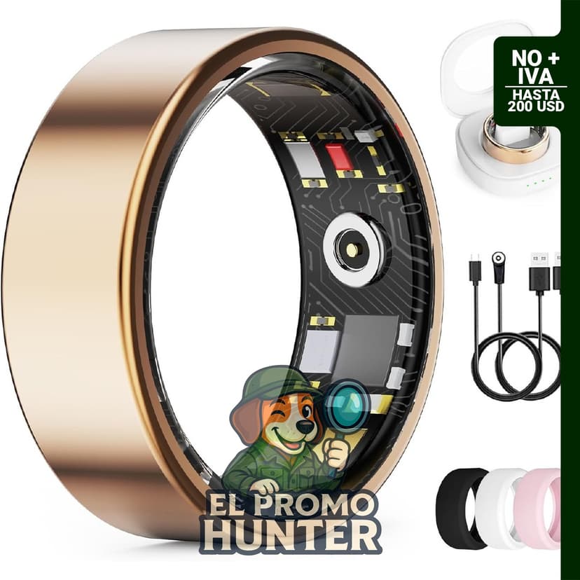 Anillo Inteligente para Mujeres y Hombres, rastreador de salud con monitoreo de presión arterial, temperatura, frecuencia cardíaca, SpO2, HRV y estrés. Resistente al agua IP68 y rastreador de sueño.