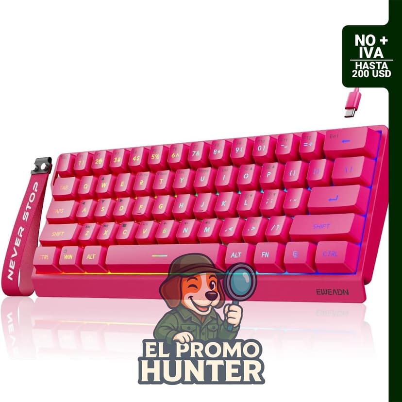 SEUNKWANG F61 Teclado Gaming 60% con cable, retroiluminación RGB, teclas PBT, diseño compacto, compatible con Mac/Win.