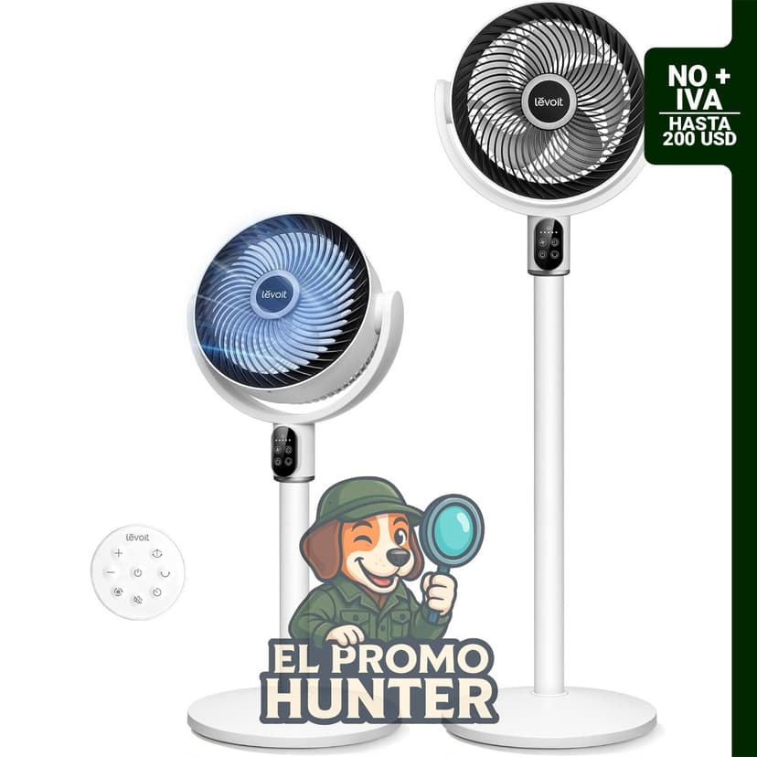 LEVOIT Ventilador de pie con motor de CC, 5 velocidades, oscilación de 90° y flujo de aire de 1024 CFM.