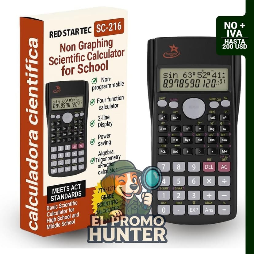 Calculadora científica SC-216, sin gráficos, clave de fracción, no programable.