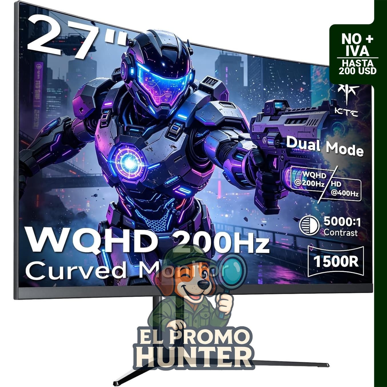 KTC H27S5, monitor curvado de 27" (68.6 cm), resolución 1440p, frecuencia de 200Hz, 1500R.
