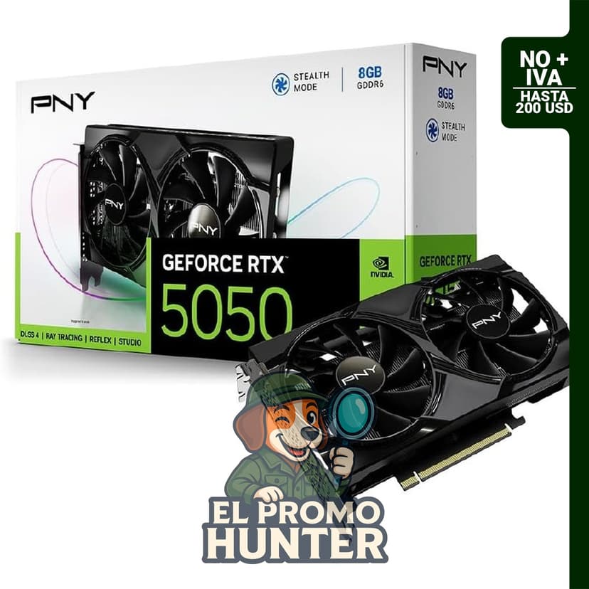 PNY NVIDIA GeForce RTX 5050 Dual Fan, tarjeta gráfica con 8GB GDDR6, 128 bits, PCIe 5.0, HDMI/DP 2.1.