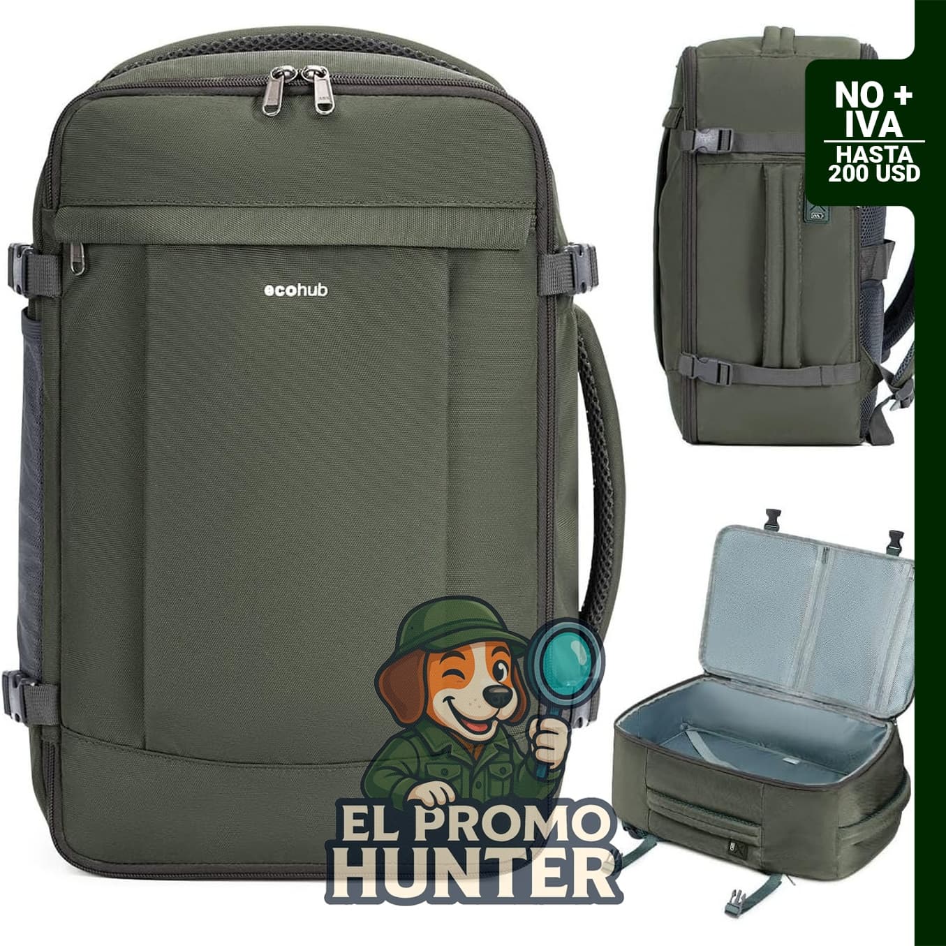 ECOHUB Mochila de Viaje Aprobada para Aerolíneas, bolsa de artículos personales para laptop.