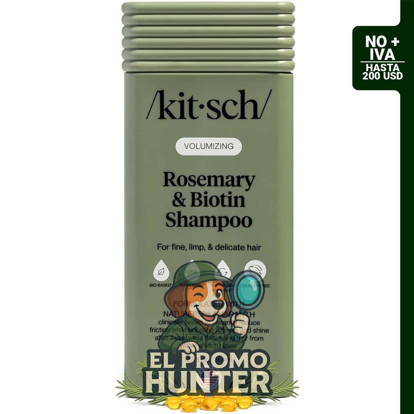 Kitsch Champú de romero y biotina, 12.3 oz (350 ml), para el crecimiento del cabello.