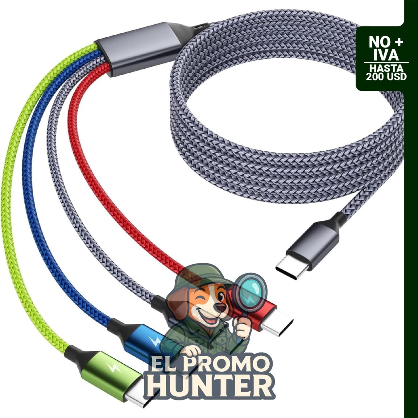 MPATIBY Cable de carga múltiple 3 en 1 con puertos tipo C, compatible con dispositivos móviles y tabletas.