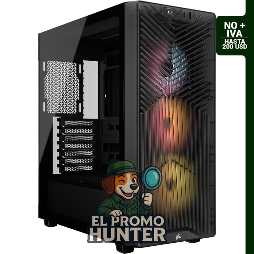 CORSAIR 3200D RS ARGB Funda de PC de torre media - Humo con 3 ventiladores RS120 ARGB PWM incluidos y brazo estabilizador para GPU.
