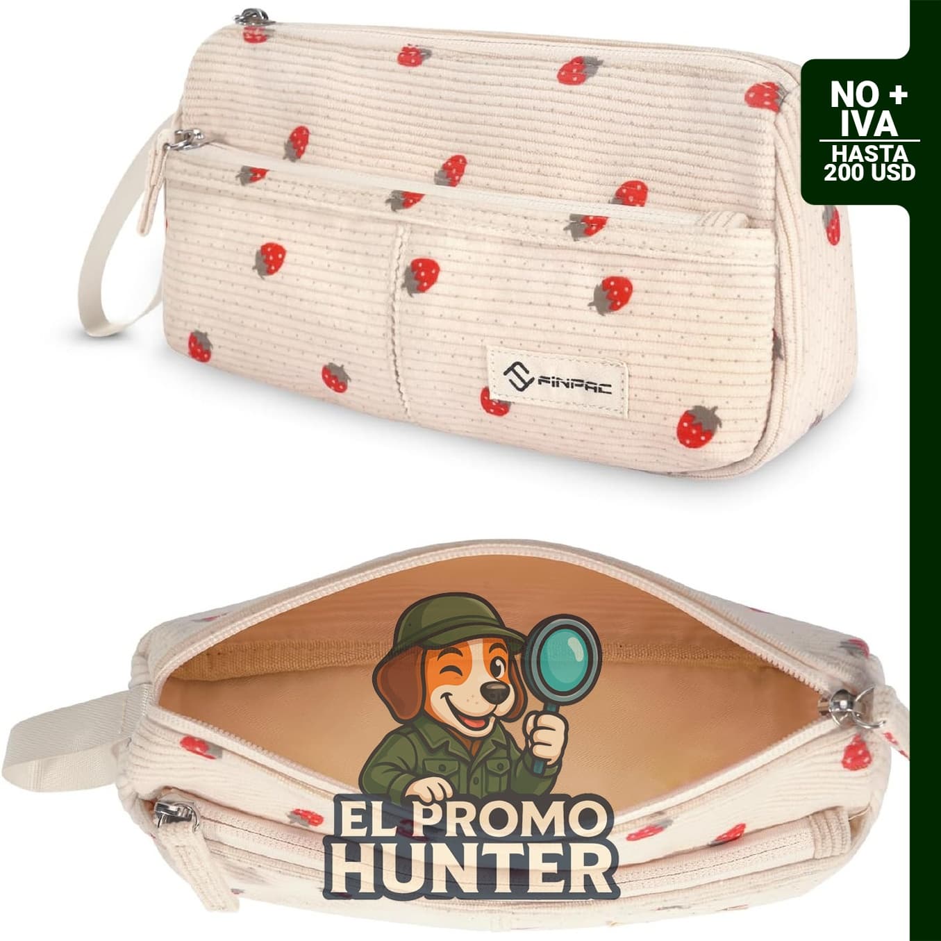 FINPAC Estuche para lápices triangular de pana, organizador para bolígrafos y maquillaje.