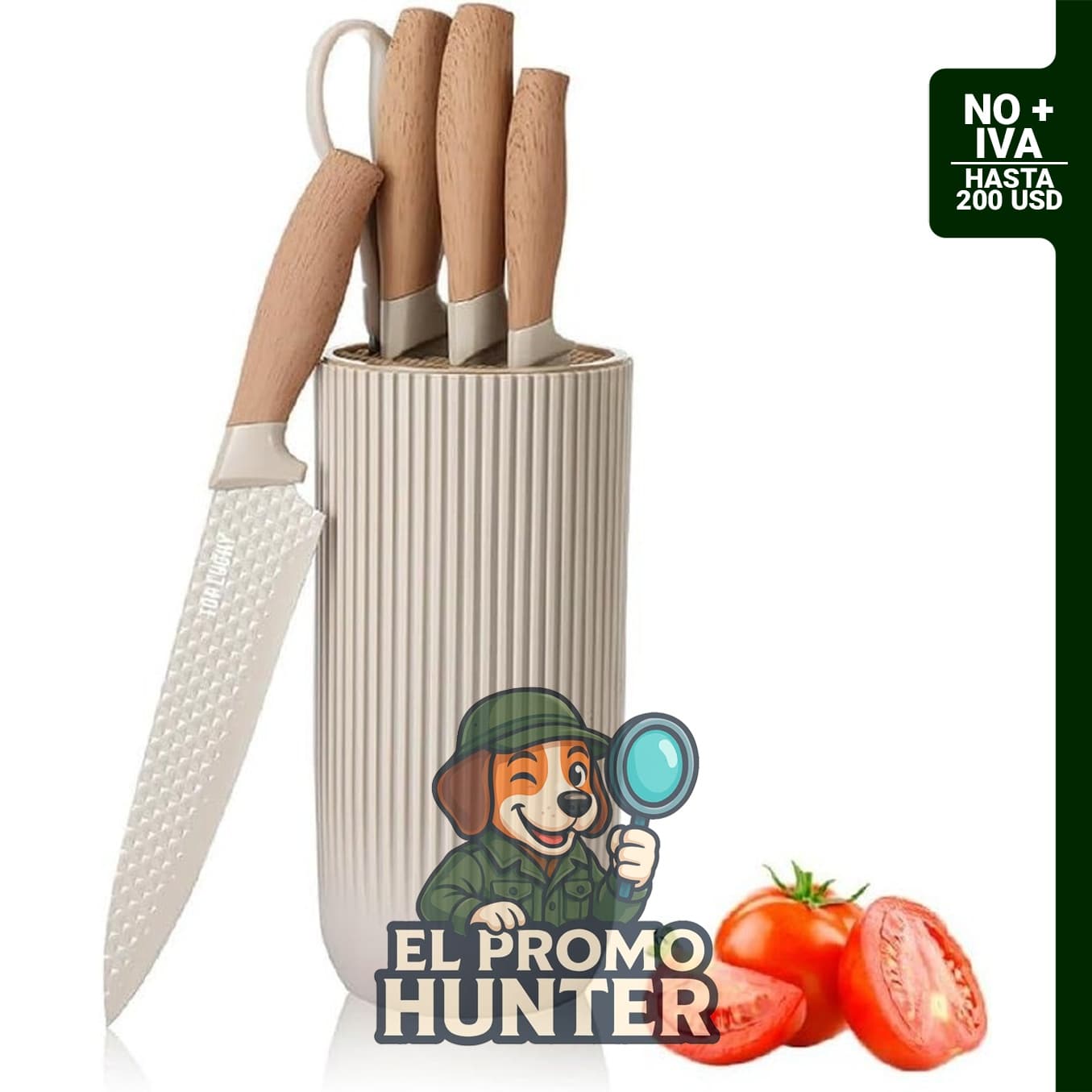 Wiztoynia Juego de cuchillos de cocina de 6 piezas, acero inoxidable, bloque universal.