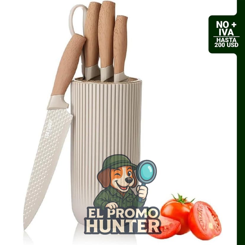 Wiztoynia Juego de cuchillos de cocina de 6 piezas, acero inoxidable, bloque universal.
