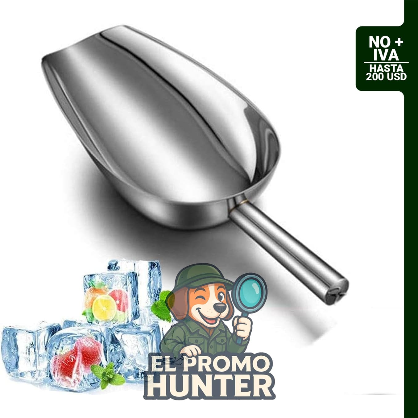 Cuchara de hielo de acero inoxidable para uso en cocina, restaurantes y eventos.