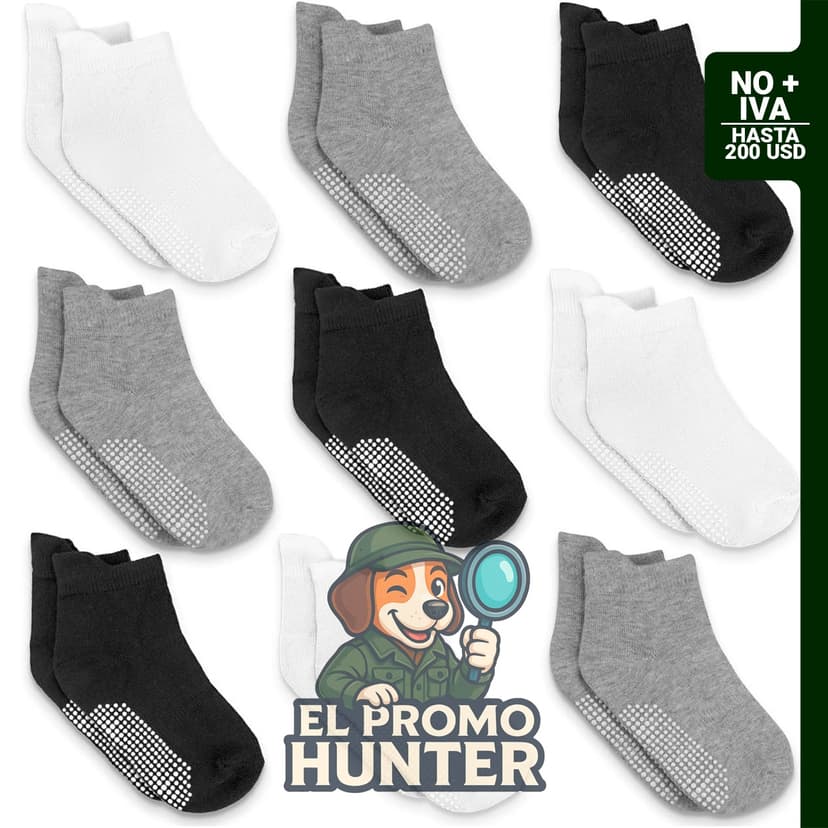 Infinno Calcetines de tobillo antideslizantes para bebé, 9 pares, para niños de 6 a 24 meses.