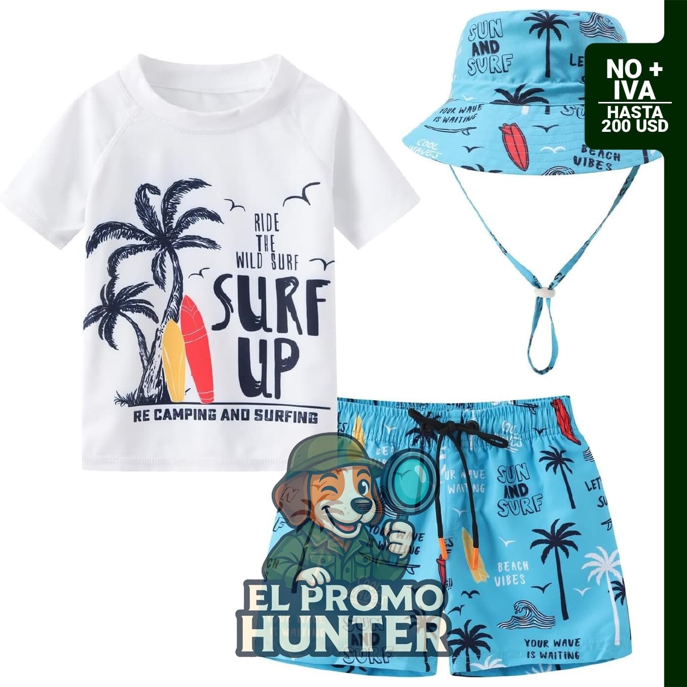 Conjunto de traje de baño de 3 piezas Childlike Me para bebés y niños pequeños, incluye short de baño, camiseta protectora y sombrero.