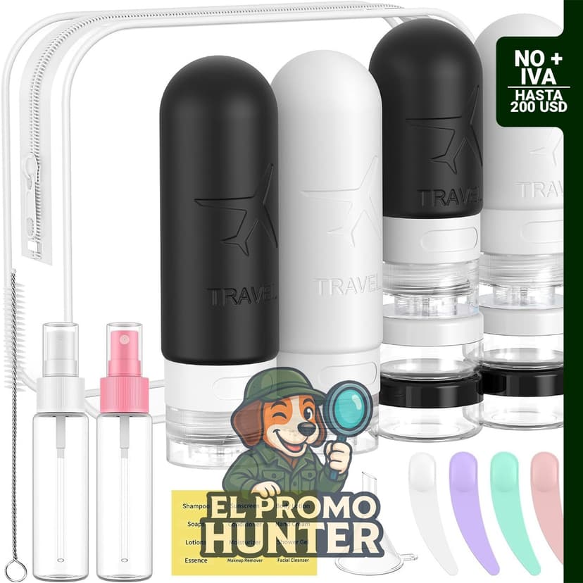 ME.FAN Paquete de 18 botellas de viaje para artículos de tocador, aprobadas por la TSA, negro/blanco.