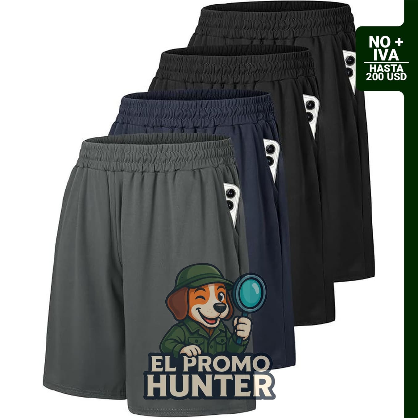 Pack de 4 pantalones cortos para hombre, ideales para actividades deportivas, con secado rápido y bolsillos.