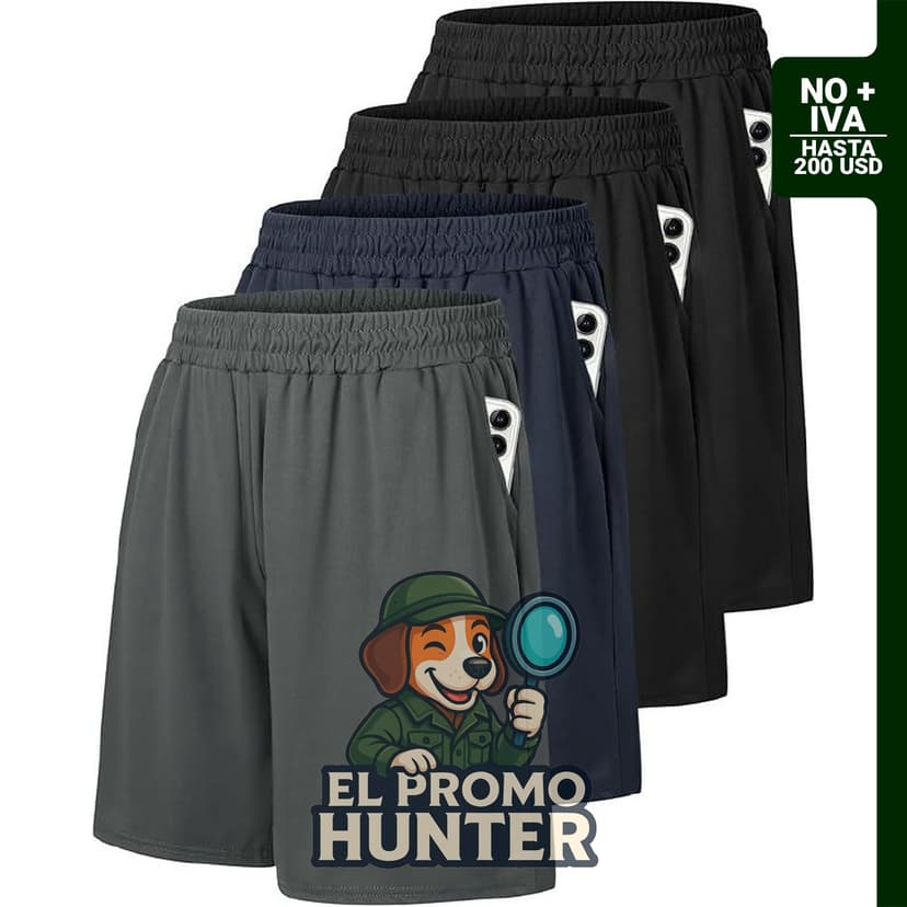 Pack de 4 pantalones cortos para hombre, ideales para actividades deportivas, con secado rápido y bolsillos.