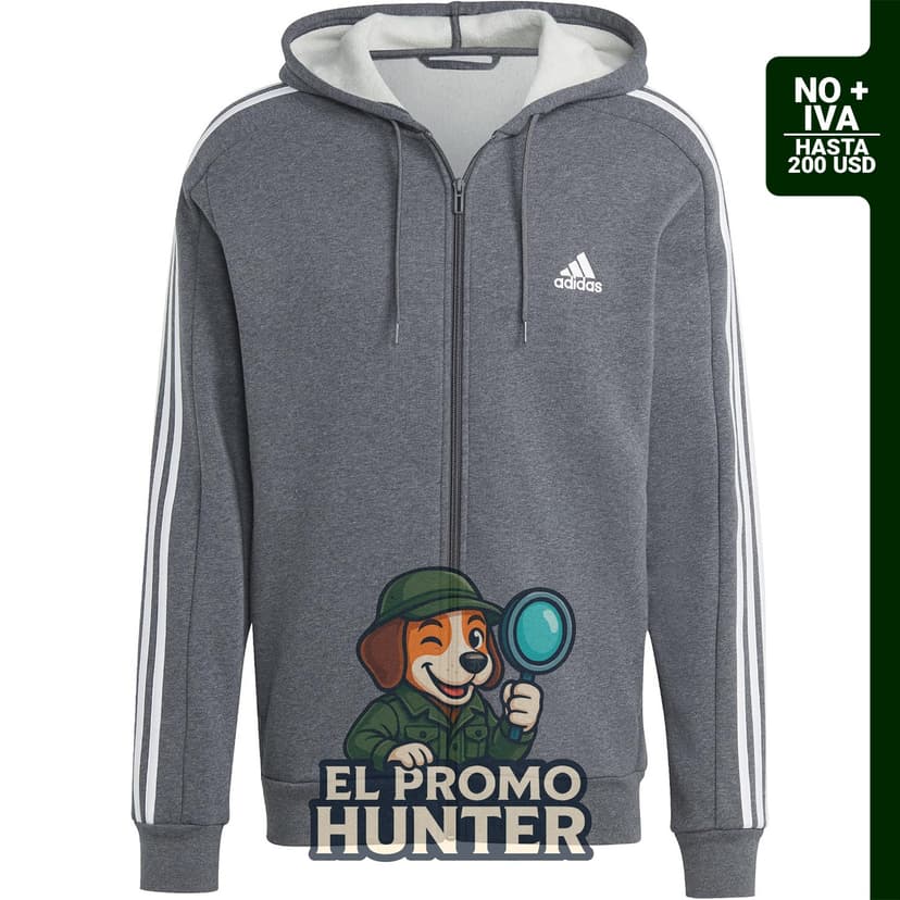 Sudadera Adidas Essentials para hombre, de forro polar, con capucha y cremallera completa.