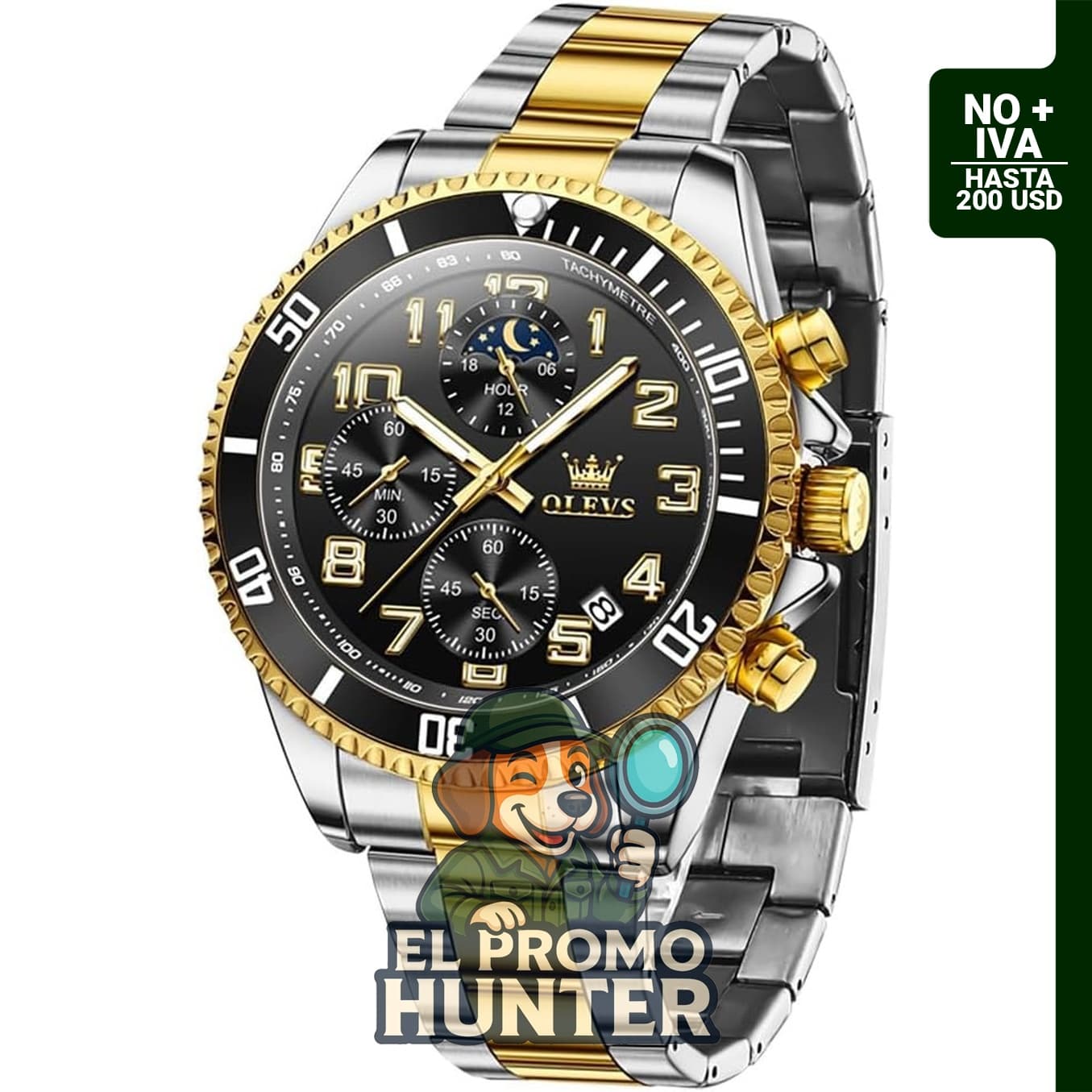 Reloj OLEVS para hombres, acero inoxidable, cara grande, diseño casual, analógico y resistente al agua.