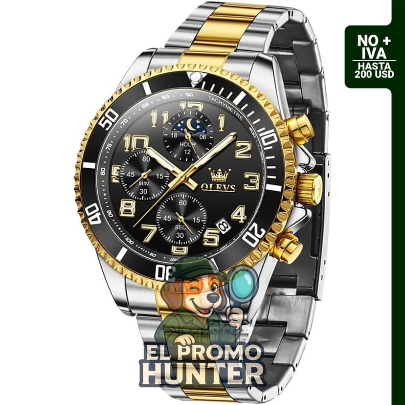 Reloj OLEVS para hombres, acero inoxidable, cara grande, diseño casual, analógico y resistente al agua.