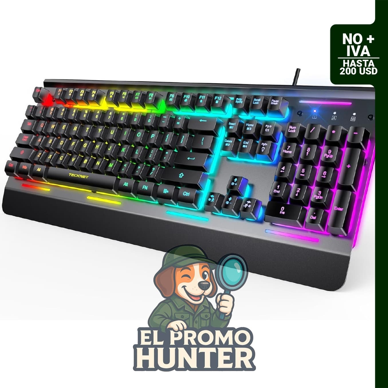 TECKNET Teclado con cable para juegos, retroiluminado RGB, 25 teclas anti-fantasma, resistencia al agua IP32.