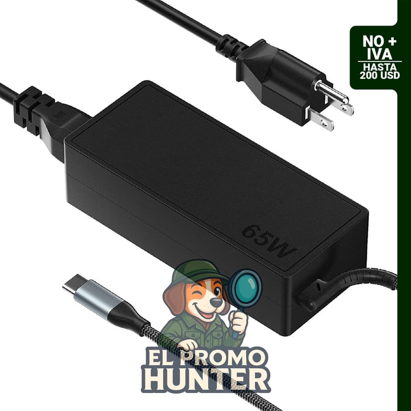 Cargador USB-C 65 W para portátil con cable trenzado, compatible con Lenovo, Dell, HP, ASUS, Acer y Chromebooks.