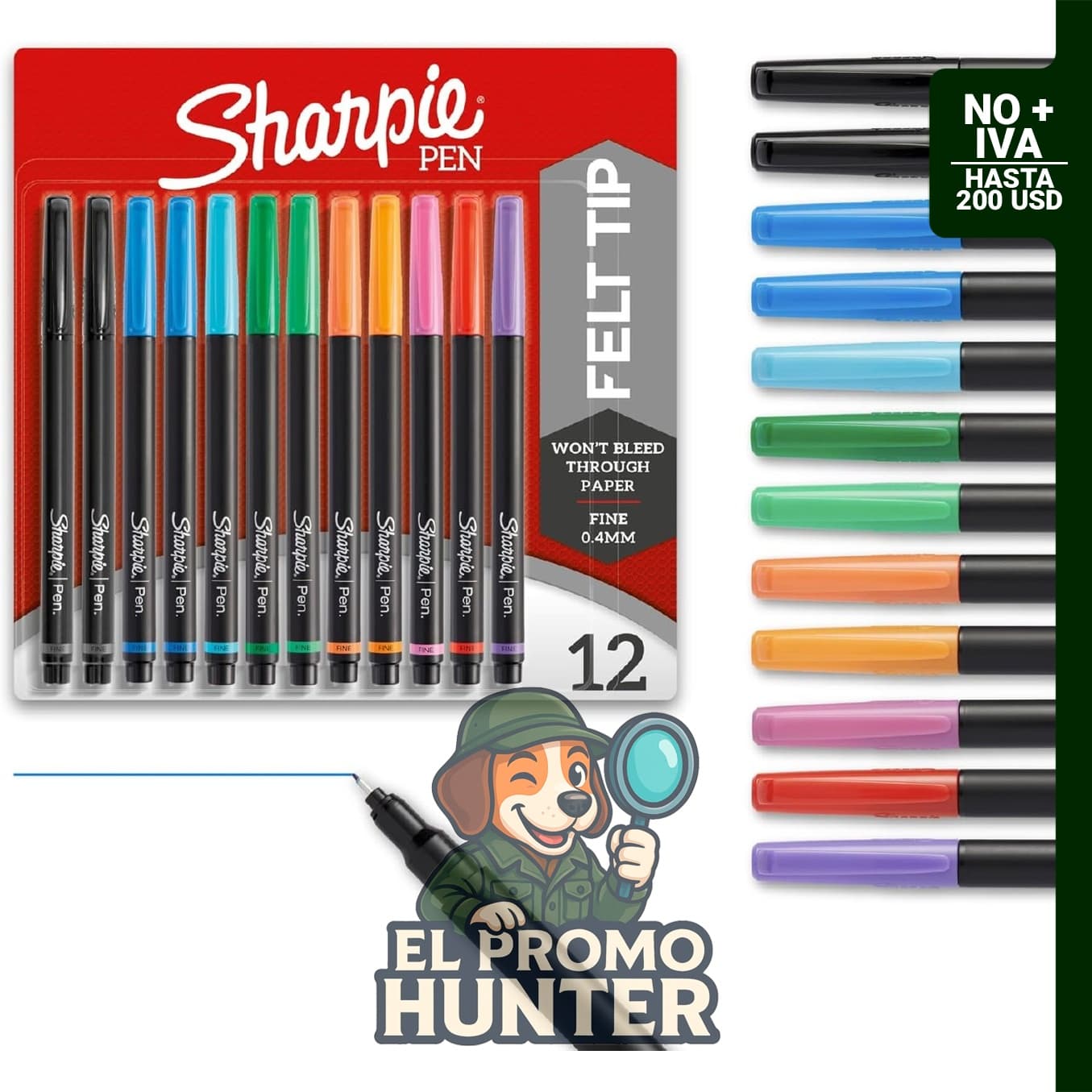Sharpie Bolígrafos Punta Fina, 24 unidades en colores surtidos, tinta de secado rápido.