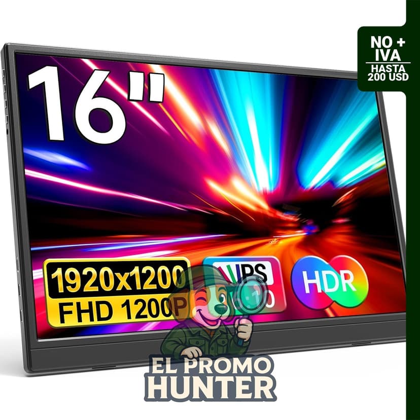 Monitor portátil YPI de 16" (40.6 cm) FHD+ 1920x1200, conexión USB-C y HDMI, ultradelgado, con altavoces.