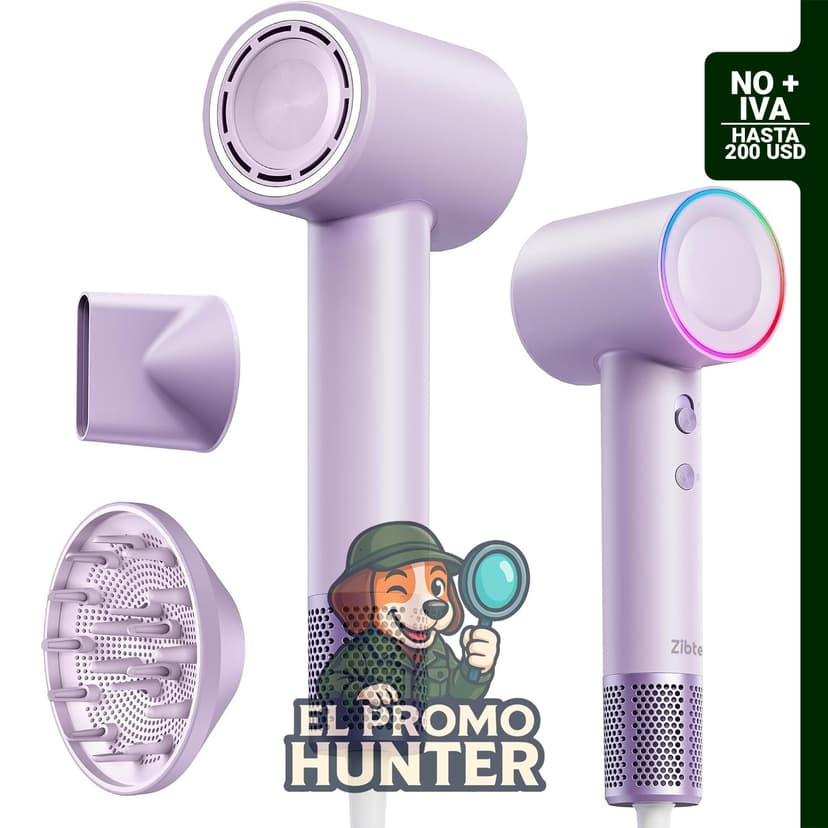 Zibtes Secador de pelo iónico de 1500 W con difusor, 160,000 RPM, incluye 2 accesorios magnéticos.