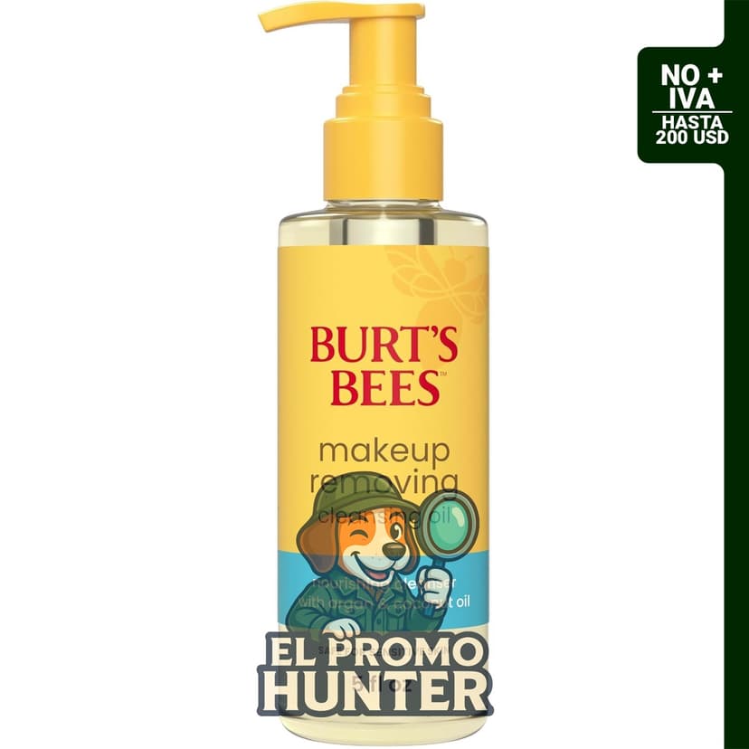 Burt's Bees Aceite Limpiador de Maquillaje Coco y Argán 148 ml, para piel normal y seca, seguro para piel sensible.