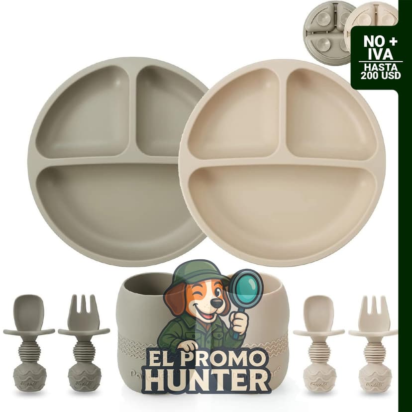 PandaEar juego de alimentación de silicona para bebés, incluye platos de succión, tazas y utensilios.