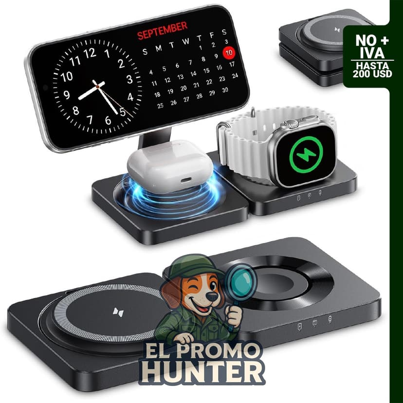 Cargador inalámbrico VORPOP, estación de carga magnética 3 en 1 para iPhone y Apple Watch.