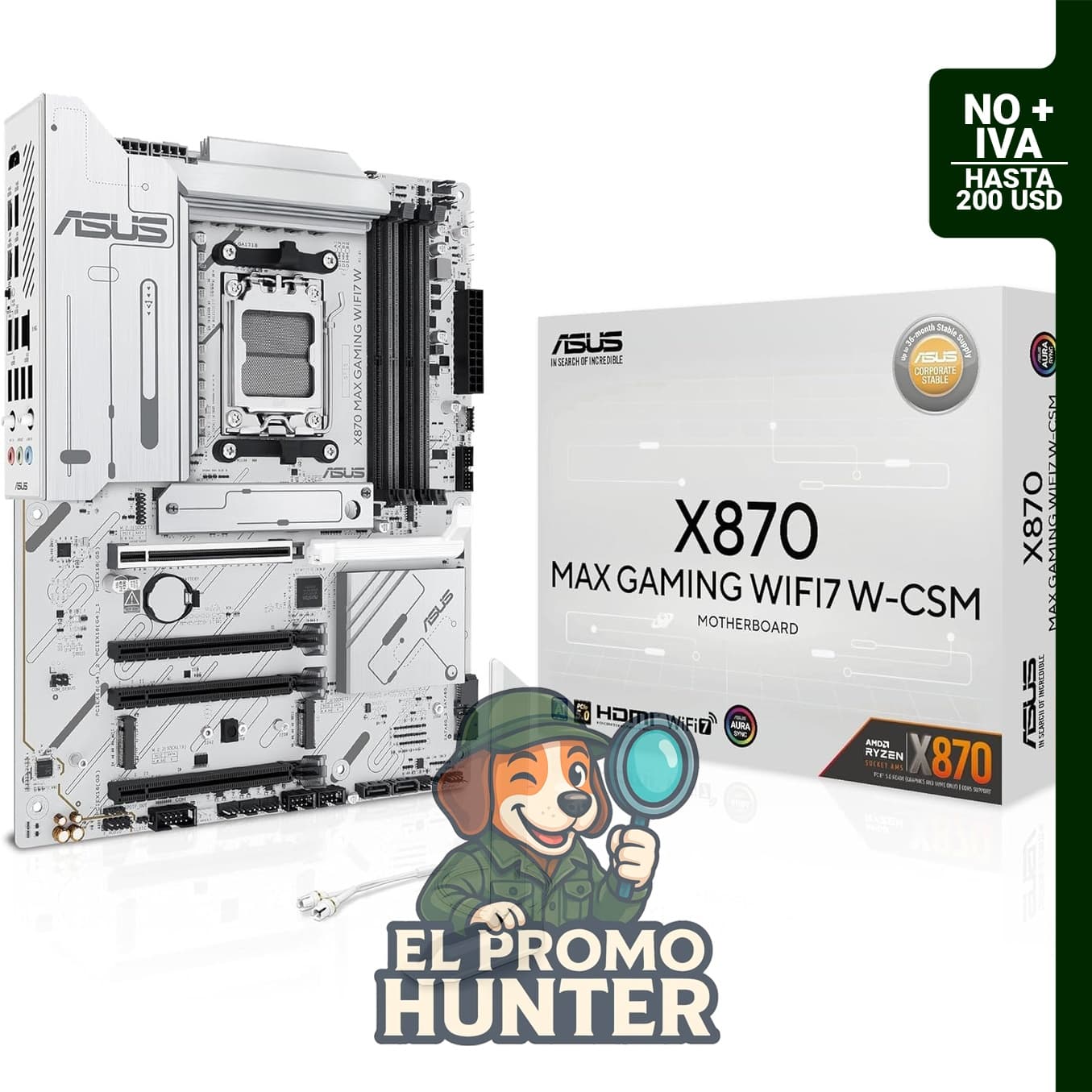 ASUS X870 MAX GAMING WIFI7 W AMD AM5 ATX, placa base con PCB blanco de 8 capas, soporte DDR5 y PCIe 5.0.