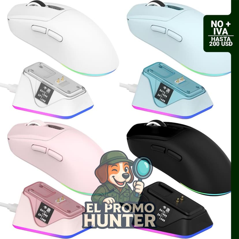 EPOMAKER NEX Lite Mouse Gaming Inalámbrico con Pantallas y Base de Carga RGB, 65g, Sensor PAW3311, 12K DPI