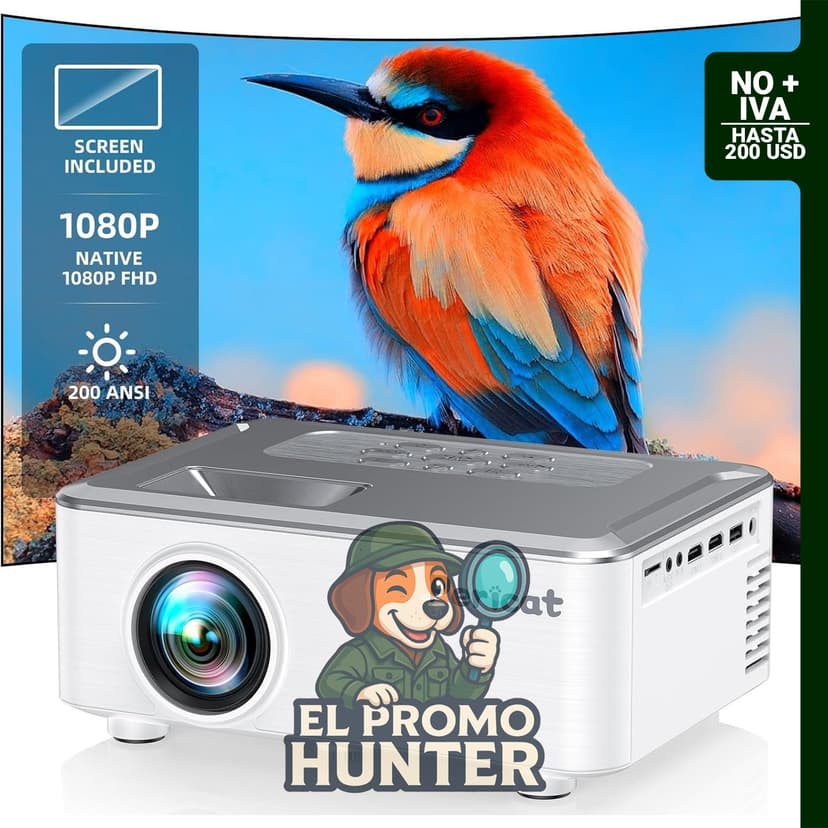 Proyector Pericat 200 ANSI 1080P HD con WIFI y Bluetooth, pantalla de 100 pulgadas, altavoz de 15 W.