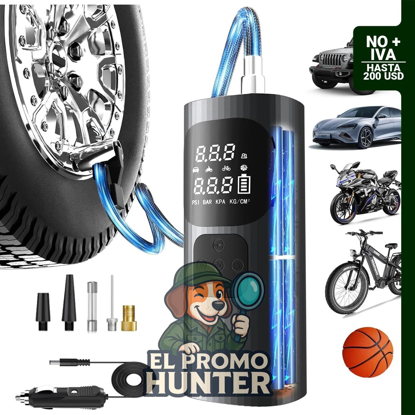 Compresor de aire portátil TBCR de 16000 mAh, adecuado para inflar neumáticos de automóvil, motocicleta, bicicleta y pelotas.